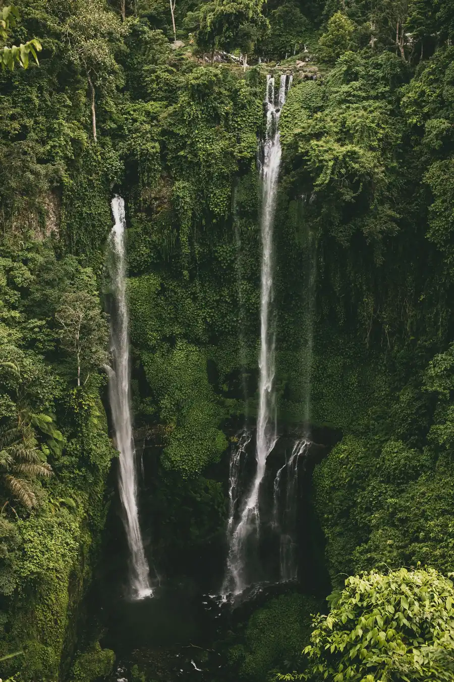 Waterfall dropping through jungle in north Bali